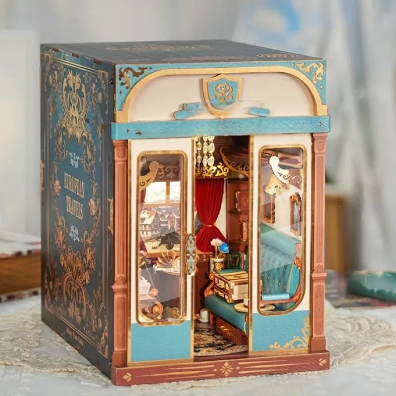 European Travels book nook kit β DIY vintage train cabin