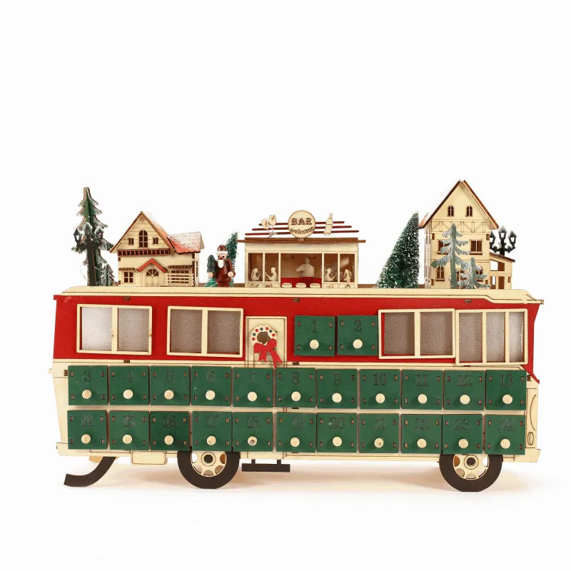 Calendario de Adviento Escena de Autobús de Madera