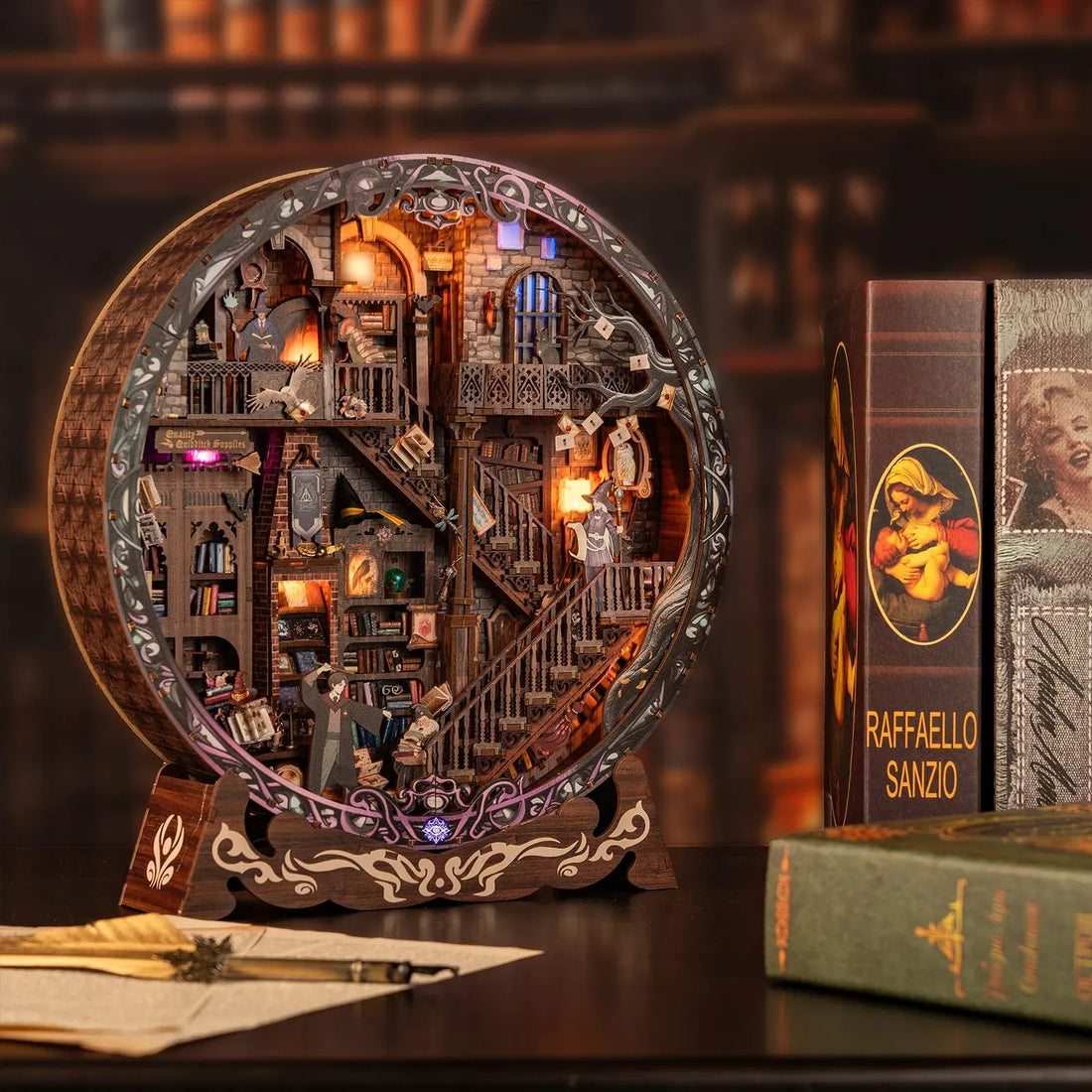 Magic Library 3D picture frame β DIY round fantasy library diorama