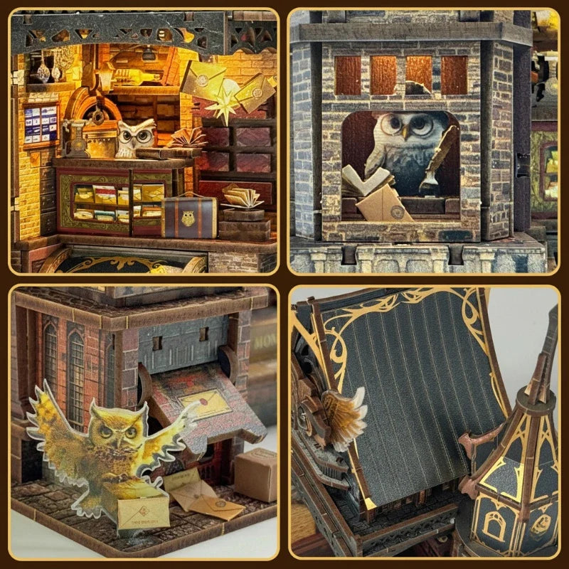 Miniature House Kit - Owl Post Office | DIY 3D Wooden Puzzle