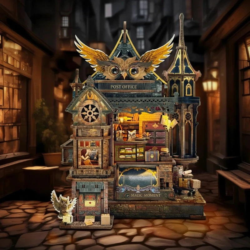 Miniature House Kit - Owl Post Office | DIY 3D Wooden Puzzle