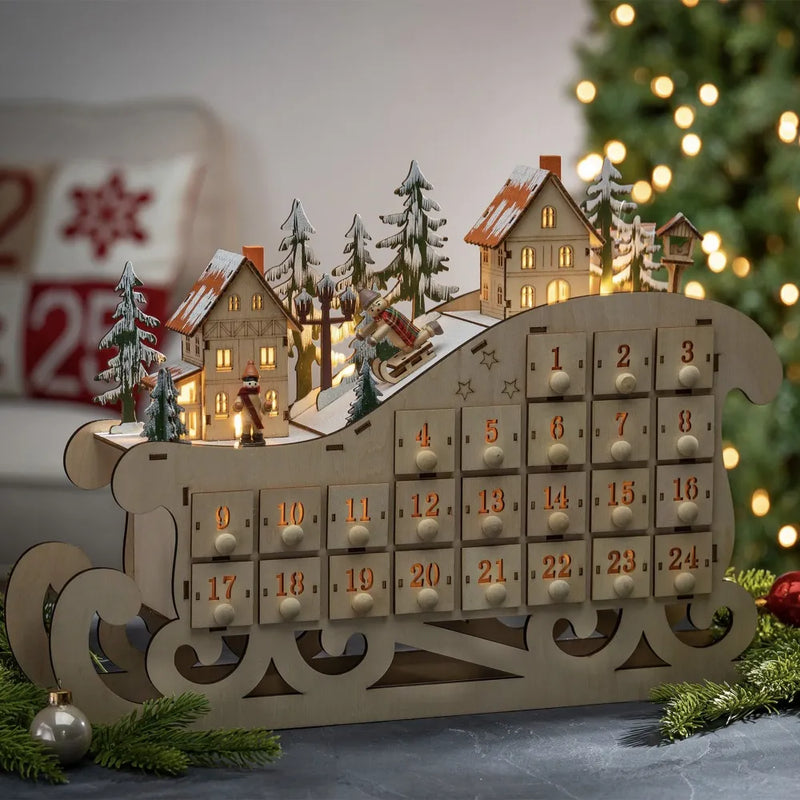 Wooden Advent Calendar 2025 – Glowing Christmas Village