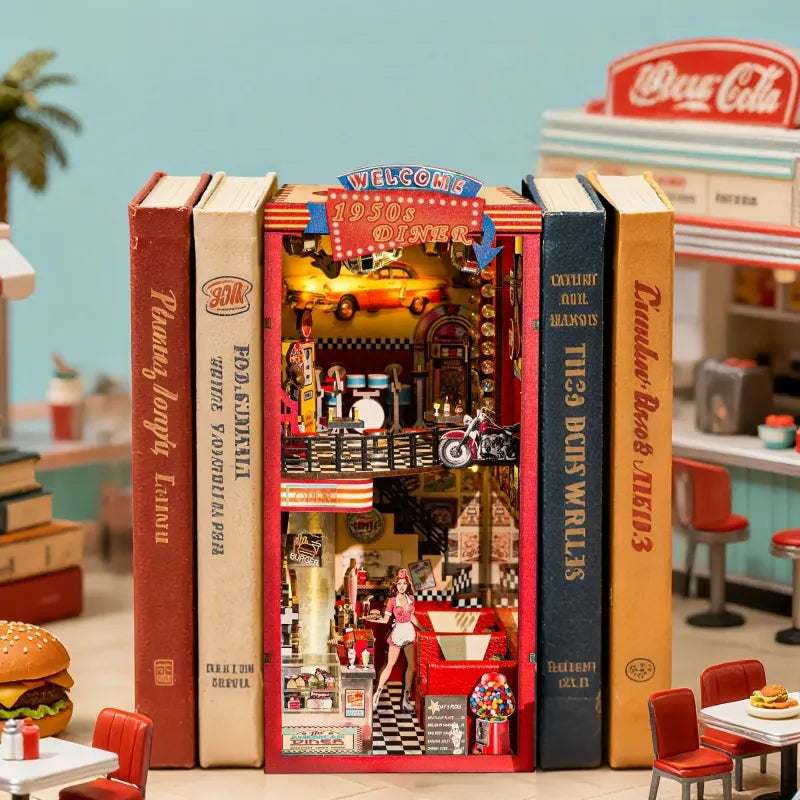1950s Diner Book Nook Kit – DIY Miniature Retro American Diner