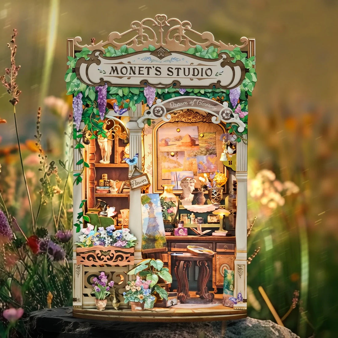 Monet's Impression book nook kit – DIY miniature artist's studio with touch light