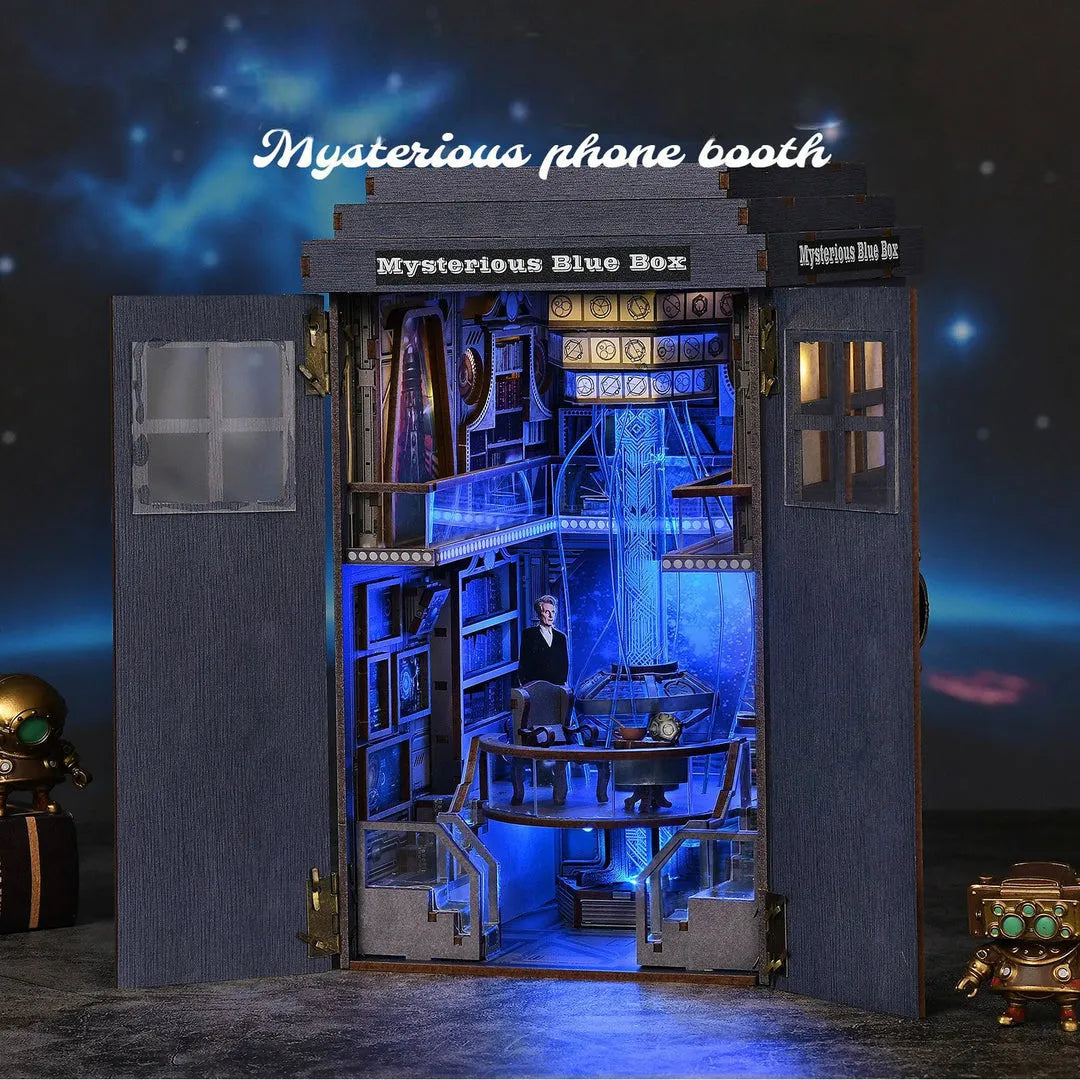 Mysterious Phone Booth book nook kit – DIY blue box diorama