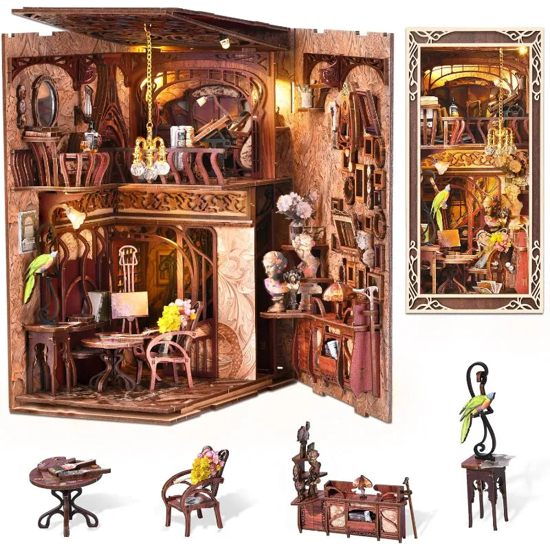 A miniature studio for an art-filled shelf