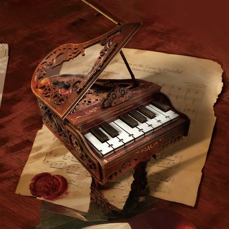 Chord Movement Piano 3D Wooden Puzzle – DIY Mechanical Miniature Piano