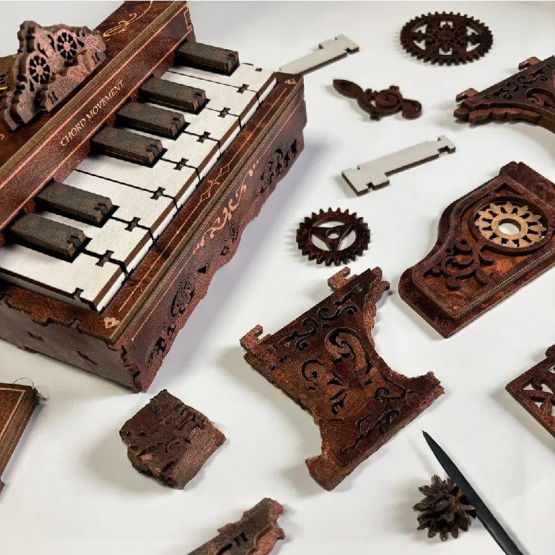 Chord Movement Piano 3D Wooden Puzzle – DIY Mechanical Miniature Piano