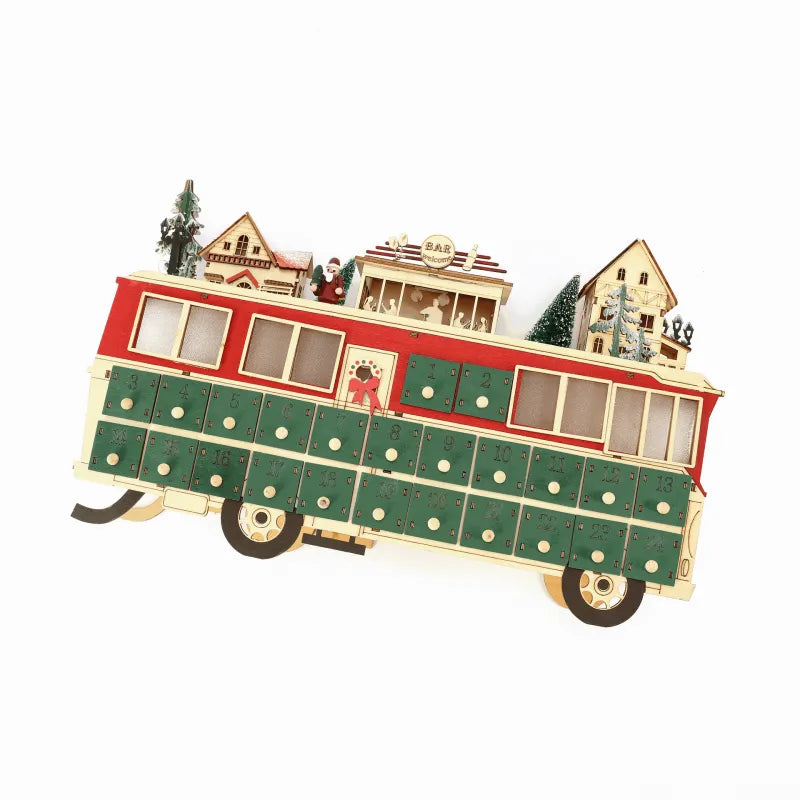 Calendario de Adviento Escena de Autobús de Madera