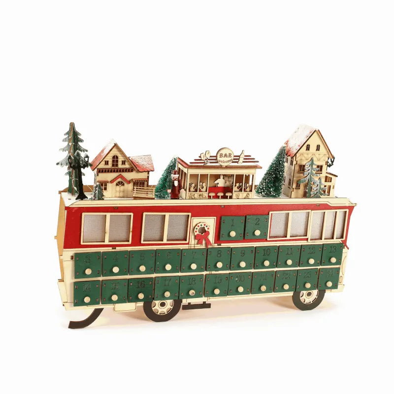 Calendario de Adviento Escena de Autobús de Madera