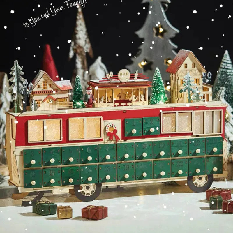 Calendario de Adviento Escena de Autobús de Madera