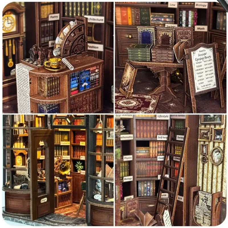 Hoggor Bookstore Miniature House Kit – DIY Old Bookshop