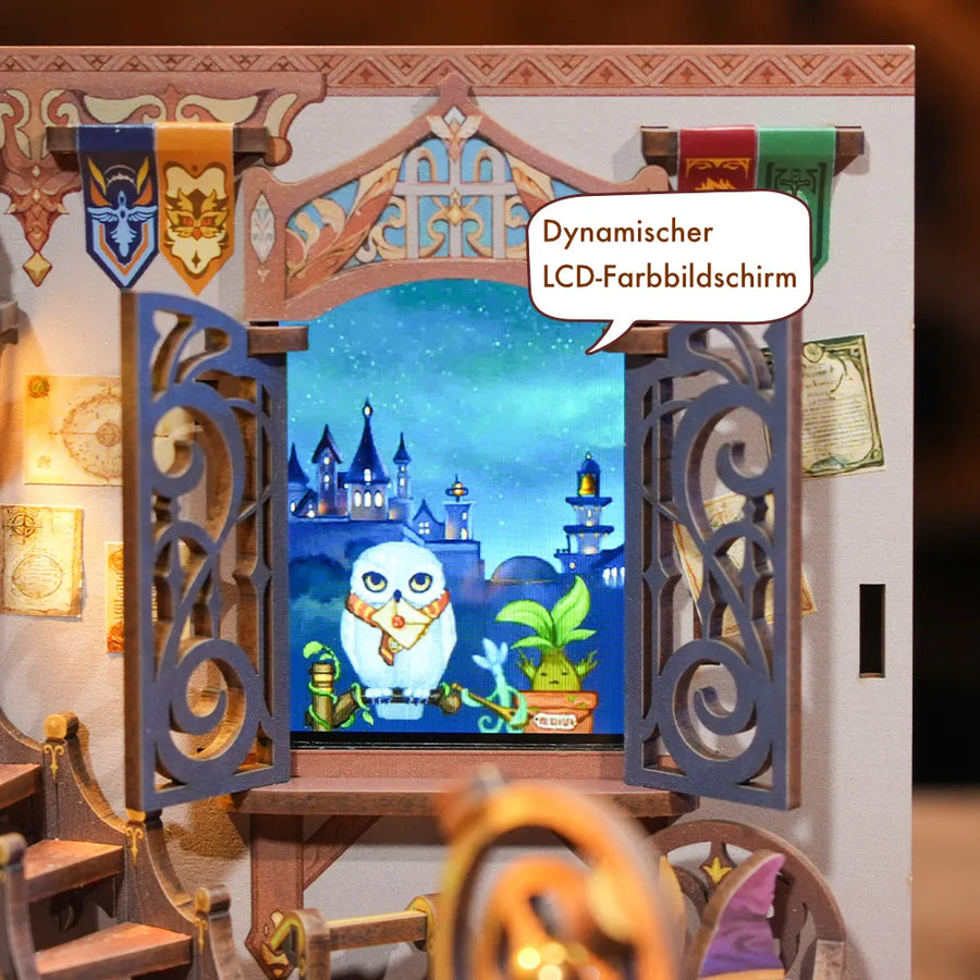 A shop with a changing night scene