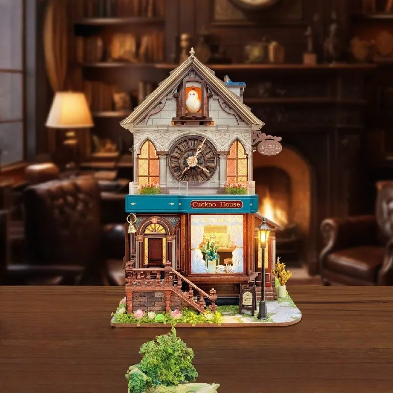 Cuckoo House 3D wooden puzzle – DIY miniature cuckoo clock café