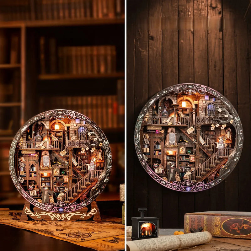 Magic Library 3D Picture Frame – DIY Round Fantasy Library Diorama